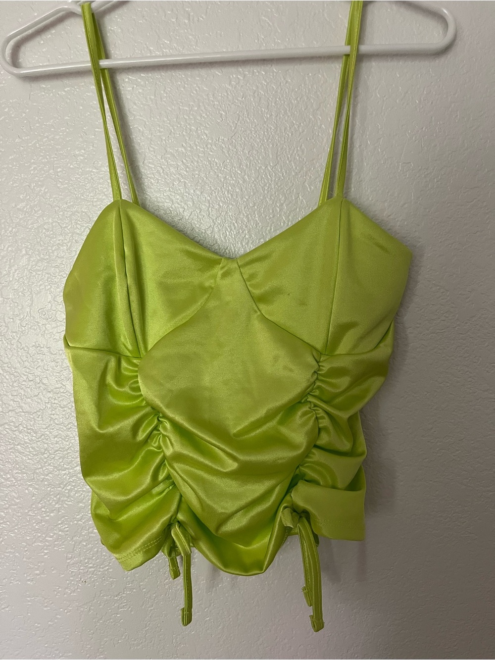 PrettyLittleThing Green Ruched Satin Cami